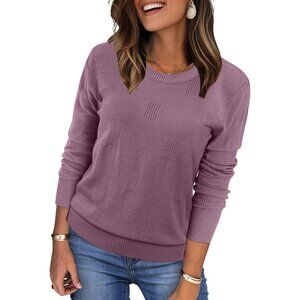 Women 2025 Fashion Pullover Sweater Crew Neck Long Sleeve Shirts Blouse Knit Cas